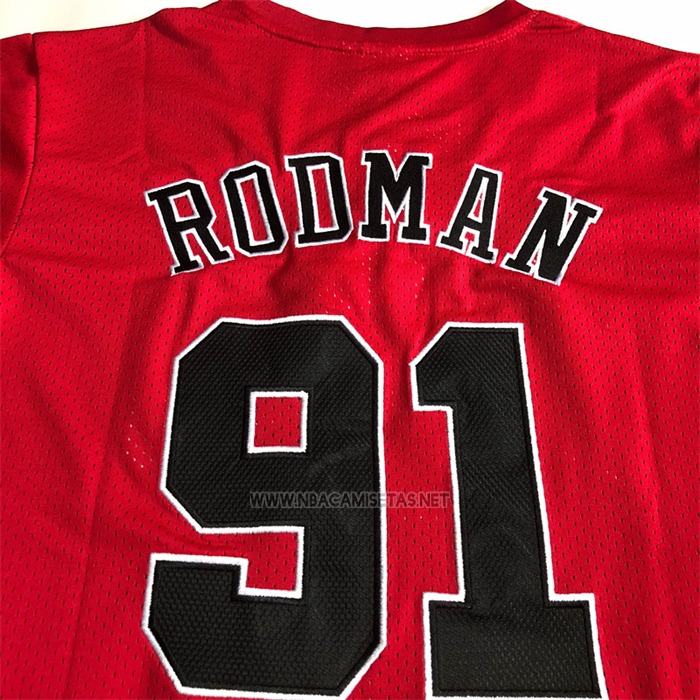 Camiseta Manga Corta Chicago Bulls Dennis Rodman NO 91 Rojo